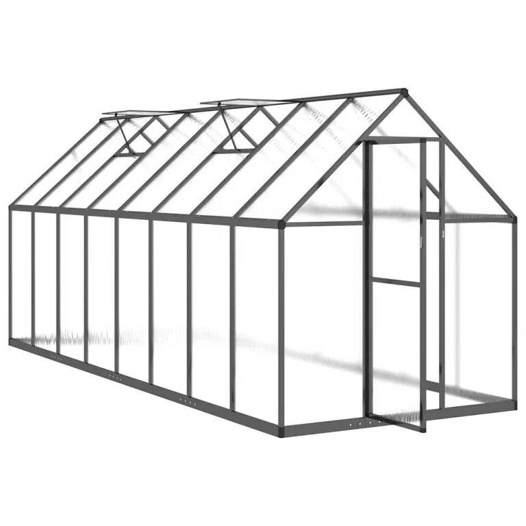 Gewächshaus mit Fundamentrahmen Anthrazit 445x169x195 cm Alu UV-beständig Polycarbonat Treibhaus mit Lüftungsfenster und Flügeltür für Garten Frühbeet Pflanzen Schutz und Überwintern – Bild 5