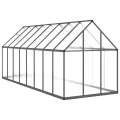 Gewächshaus mit Fundamentrahmen Anthrazit 445x169x195 cm Alu UV-beständig Polycarbonat Treibhaus mit Lüftungsfenster und Flügeltür für Garten Frühbeet Pflanzen Schutz und Überwintern - Thumbnail 4