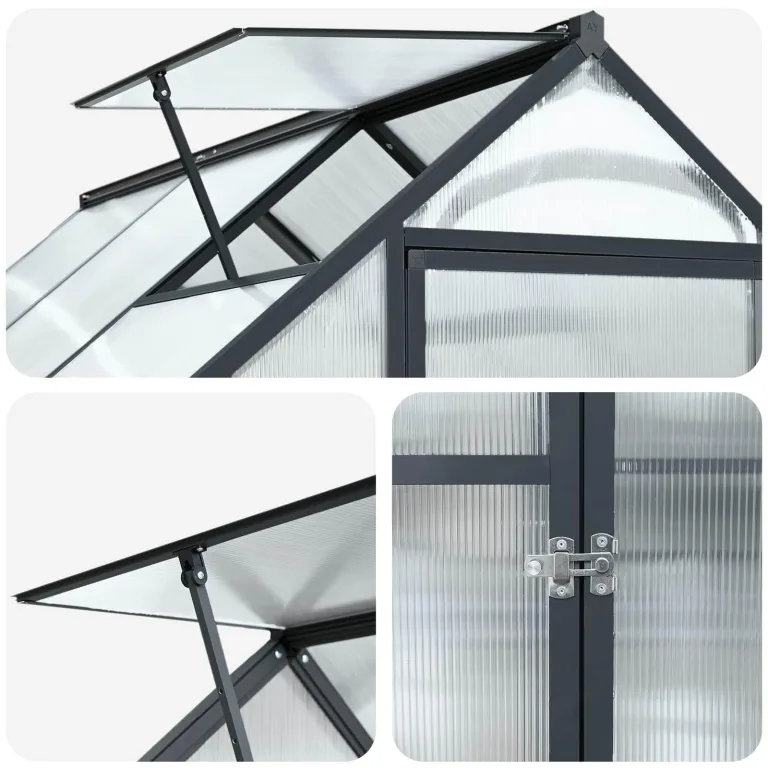 Garten Gewächshaus aus Aluminium und verzinktem Stahl Anthrazit mit Tür 183,5 x 243,5 x 207 cm wetterfest für Pflanzenhaus, Tomatenhaus, Gemüseanbau im Outdoor Garten, Balkon oder Terrasse – Bild 6