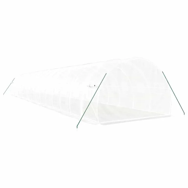 Gewächshaus mit Stahlrahmen Weiß 48 m² 16x3x2 m, stabiler Rahmen, UV-beständige PE-Folie, aufrollbare Fenster, Gartentunnel für Pflanzen, Schutz vor Frost und Wetter – Bild 5