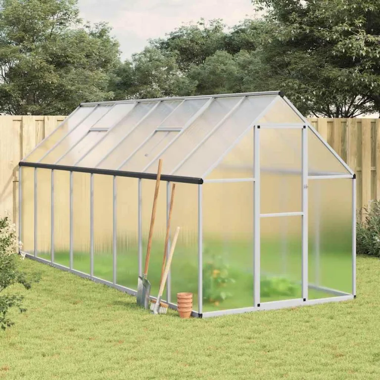 Gewächshaus mit Fundamentrahmen Aluminium 445x169x195 cm Treibhaus mit Polycarbonat Platten wetterfest mit Lüftungsfenster und Tür für Garten Gemüse Pflanzen Schutz Outdoor – Bild 1