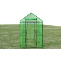 Gewächshaus Stahl XL mit pulverbeschichtetem Stahlrahmen, grüner reißfester PVC-Folie, Größe 120 x 240 x 190 cm, 2 Regale, wetterfestes Pflanzenhaus für Tomaten, Gemüseanbau, Balkon - Thumbnail 2