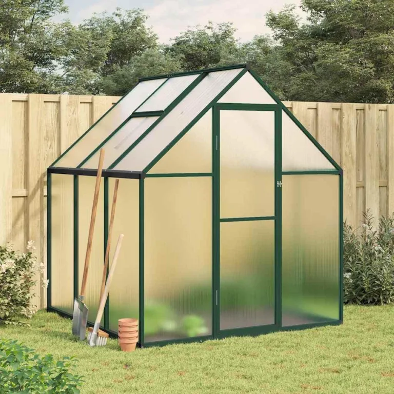 Gewächshaus mit Fundamentrahmen grün 169x169x195 cm Aluminium robust mit UV-beständigen Polycarbonatplatten für wetterfesten Garten, Balkon, Terrasse und Gemüseanbau im Outdoor-Bereich – Bild 1