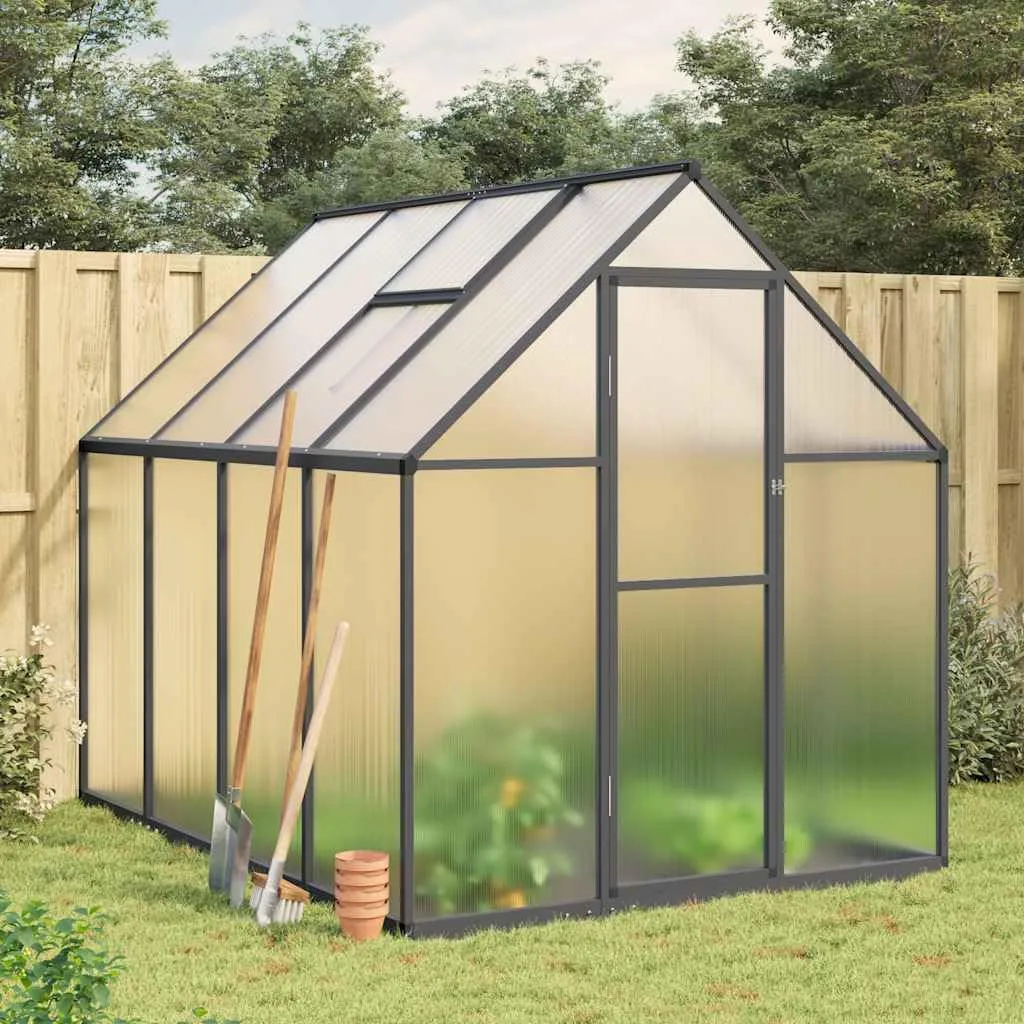 Gewächshaus mit Fundamentrahmen Anthrazit 224x169x195 cm Aluminium mit Polycarbonatplatten UV-beständig wetterfest für Tomatenhaus Gemüseanbau und Pflanzenschutz im Garten Outdoor - Bild 1