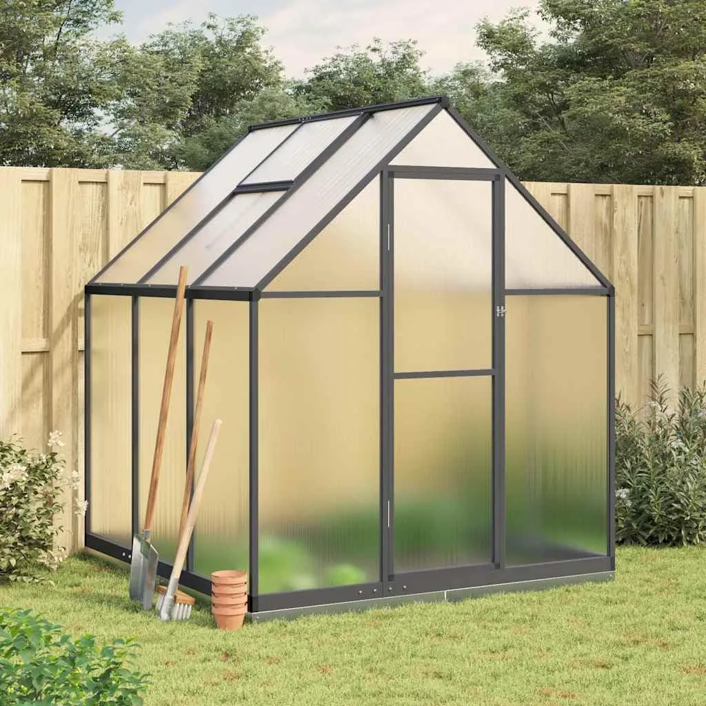 Gewächshaus mit Fundamentrahmen aus Aluminium Anthrazit 169x169x202 cm, wetterfestes Tomatenhaus mit UV-beständigen Polycarbonatplatten, ideal für Garten - Bild 1