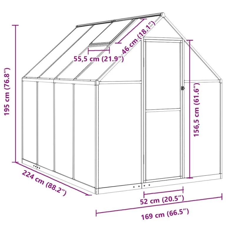 Gewächshaus mit Fundamentrahmen Aluminium grün 224x169x195 cm wetterfestes Treibhaus für Garten Balkon Terrasse, UV-beständiges Polycarbonat Pflanzenhaus mit Lüftung und regensicherem – Bild 8