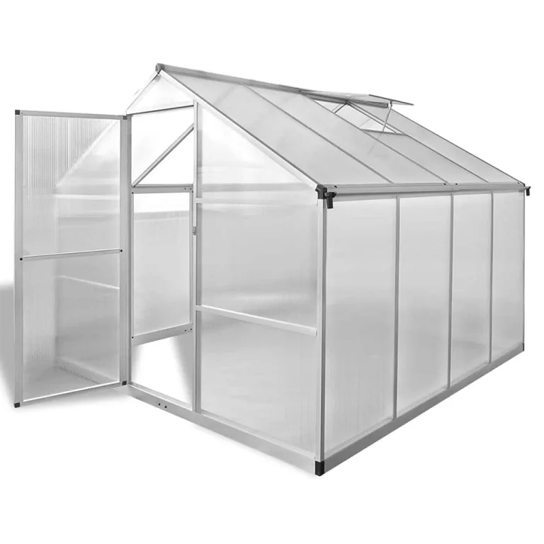Verstärktes Gewächshaus aus Aluminium mit Grundrahmen 6,05 m², doppelwandige Polycarbonatplatten, beständig von -20 °C bis 70 °C, Dachrinne und Dachlüftung inklusive – Bild 2