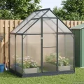 Garten Gewächshaus Anthrazit mit Tür aus Aluminium und verzinktem Stahl 183,5 x 183,5 x 207 cm wetterbeständig stabil begehbar für Tomatenhaus und Gemüseanbau im Freiland auf Balkon oder - Thumbnail 9