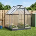 Garten Gewächshaus Anthrazit mit Tür aus Aluminium und verzinktem Stahl 183,5 x 183,5 x 207 cm wetterbeständig stabil begehbar für Tomatenhaus und Gemüseanbau im Freiland auf Balkon oder - Thumbnail 1