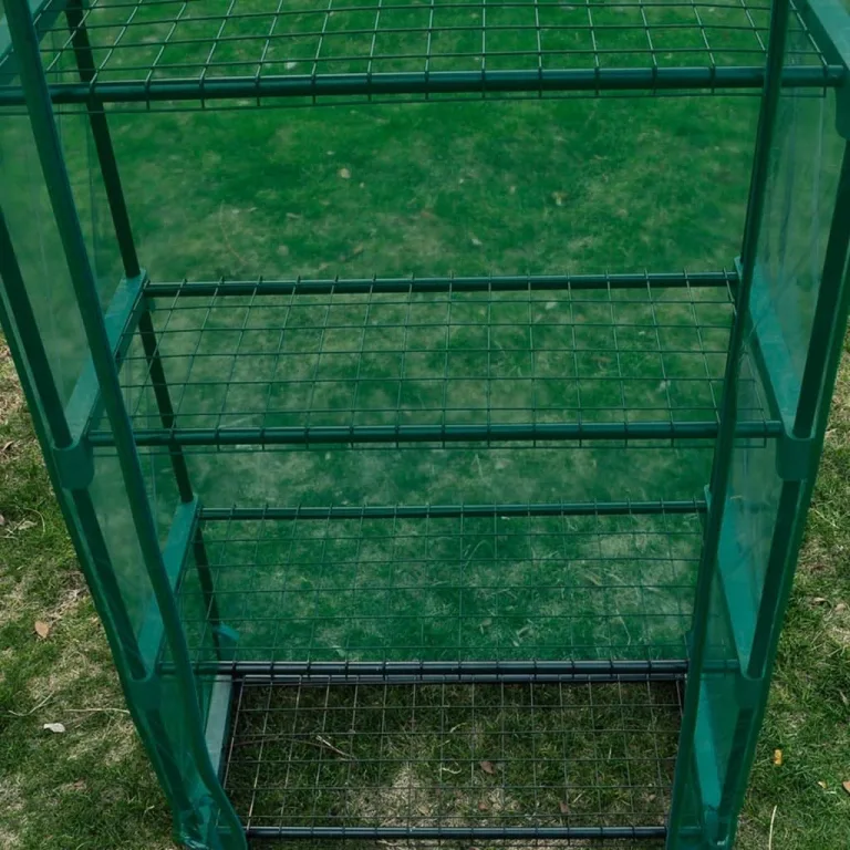 Gewächshaus mit 4 Regalen, 69 x 32 x 160 cm, transparent-grüne UV-beständige und frostsichere Abdeckung, reißfeste Folie, pulverbeschichteter Stahlrahmen, Reißverschlusstür – Bild 4