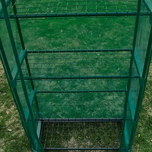 Gewächshaus mit 4 Regalen, 69 x 32 x 160 cm, transparent-grüne UV-beständige und frostsichere Abdeckung, reißfeste Folie, pulverbeschichteter Stahlrahmen, Reißverschlusstür – Bild 9