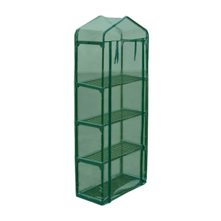 Gewächshaus mit 4 Regalen, 69 x 32 x 160 cm, transparent-grüne UV-beständige und frostsichere Abdeckung, reißfeste Folie, pulverbeschichteter Stahlrahmen, Reißverschlusstür – Bild 1