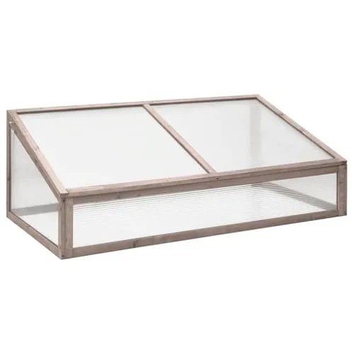 Gewächshaus Tannenholz 110x56x39 cm Grau, Frühling Pflanzenschutz, Holzgewächshaus klein mit Klappdeckel für Pflanzen, Kräuter, Gemüse und Blumen – Bild 9