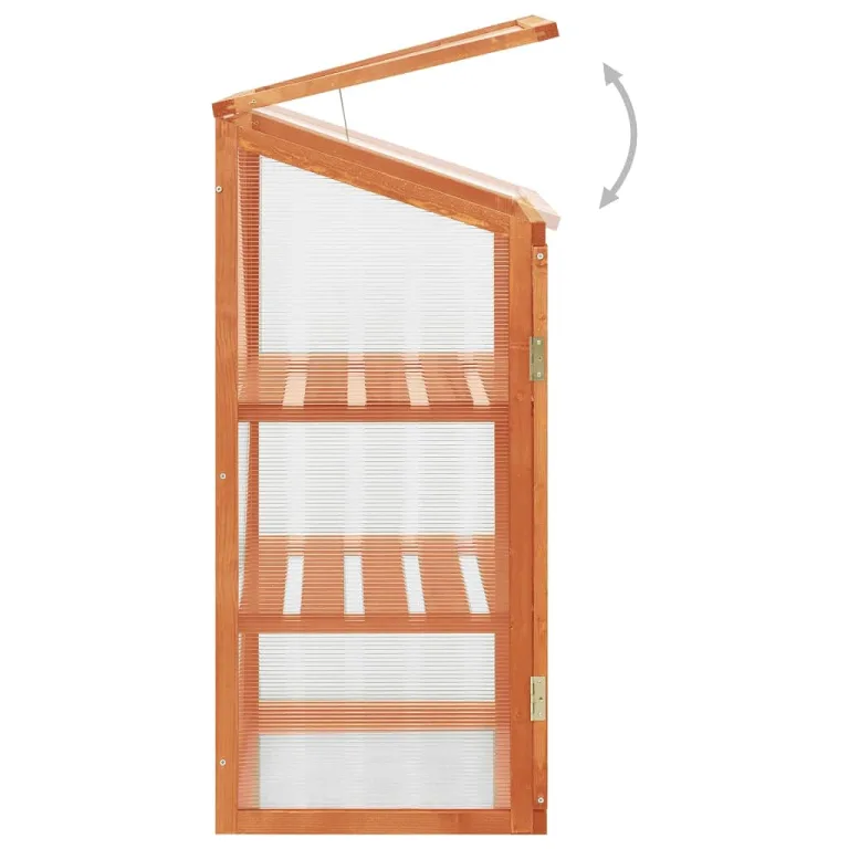 Tannenholz Gewächshaus 60x45x100 cm mit PC-Platten, 2 Regalen und Klappdeckel für Pflanzen, Blumen und Kräuter, stabiles Pflanzhaus für den Außenbereich – Bild 4