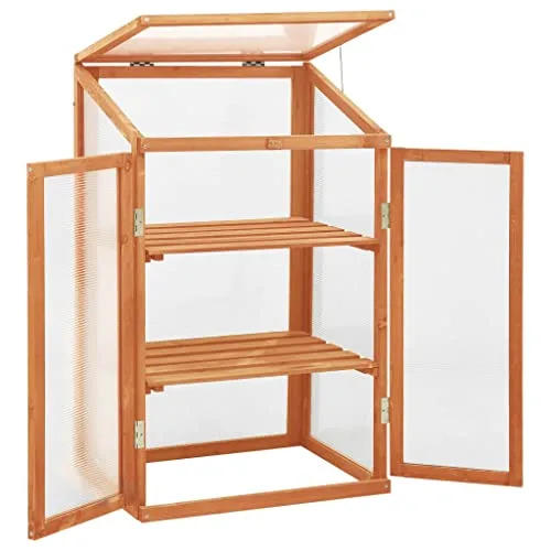 Tannenholz Gewächshaus 60x45x100 cm mit PC-Platten, 2 Regalen und Klappdeckel für Pflanzen, Blumen und Kräuter, stabiles Pflanzhaus für den Außenbereich – Bild 9