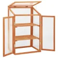 Tannenholz Gewächshaus 60x45x100 cm mit PC-Platten, 2 Regalen und Klappdeckel für Pflanzen, Blumen und Kräuter, stabiles Pflanzhaus für den Außenbereich - Thumbnail 9