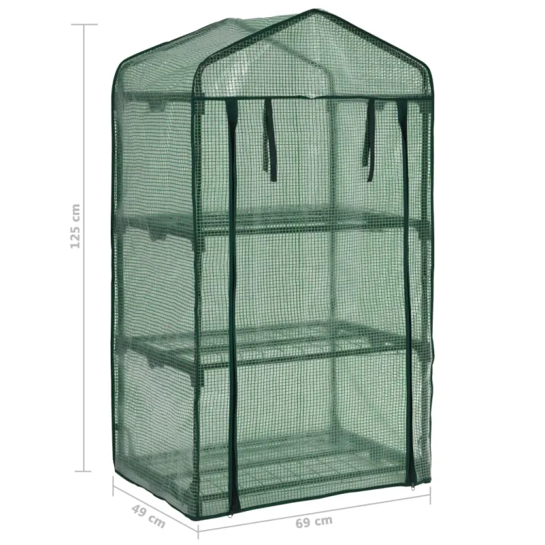 3-stufiges Mini-Gewächshaus 69x49x125 cm mit Stahlrohrrahmen, Polyethylen-Außenhülle und Rolltür mit Reißverschluss für einfachen Zugang und Belüftung, ideal für Topfpflanzen – Bild 8