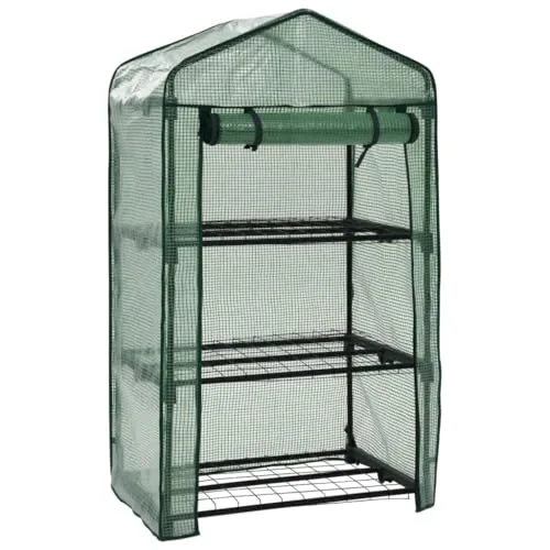 3-stufiges Mini-Gewächshaus 69x49x125 cm mit Stahlrohrrahmen, Polyethylen-Außenhülle und Rolltür mit Reißverschluss für einfachen Zugang und Belüftung, ideal für Topfpflanzen – Bild 9