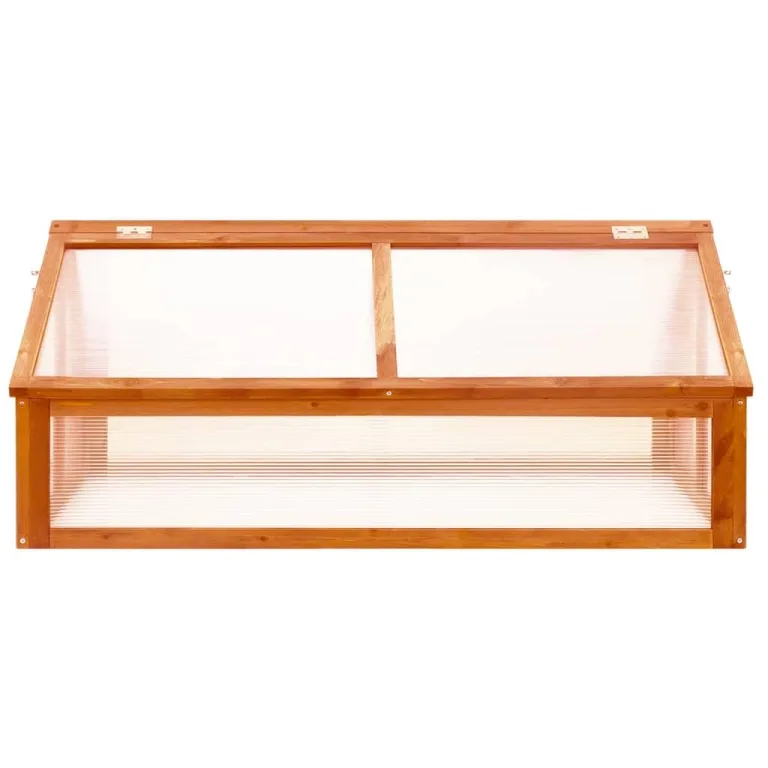 Holz-Gewächshaus aus massivem Tannenholz, 114x80x50 cm, Frühbeet mit Klappdeckel für Pflanzen, Gemüse, Kräuter und Blumen, braun – Bild 3