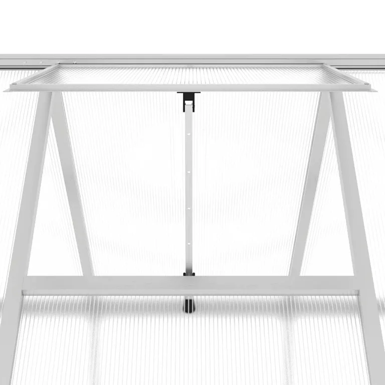 Aluminium-Gewächshaus mit Fundamentrahmen Silber 334x169x195cm, Polycarbonatplatten, Dachrinnensystem und 5-Fach verstellbarem Lüftungsfenster für Hobbygartenbau – Bild 9