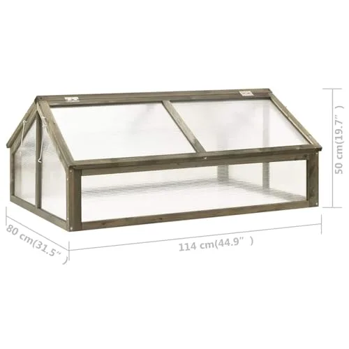 Gewächshaus Holz Frühbeet 114x80x50 cm grau aus massivem Tannenholz mit offener Unterseite und Zwei öffnenden Dächern für Gemüse Kräuter Blumen – Bild 9