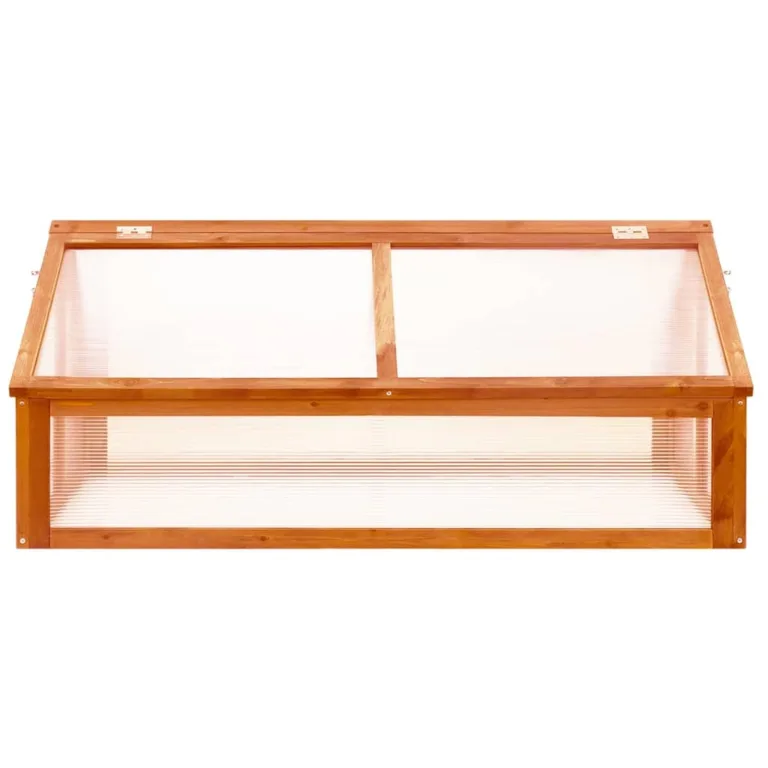 Frühbeet Gewächshaus 114 x 80 x 50 cm, Kaltwetter-Schutz mit 2 öffnenden Dächern, Braun gefärbtes Tannenholz, Ideal für Balkon & Terrasse – Bild 3