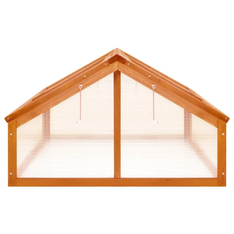 Frühbeet Gewächshaus 114 x 80 x 50 cm, Kaltwetter-Schutz mit 2 öffnenden Dächern, Braun gefärbtes Tannenholz, Ideal für Balkon & Terrasse – Bild 4