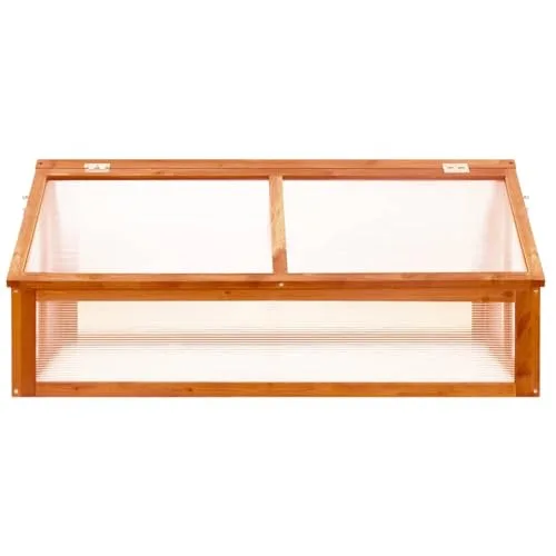 Frühbeet Gewächshaus 114 x 80 x 50 cm, Kaltwetter-Schutz mit 2 öffnenden Dächern, Braun gefärbtes Tannenholz, Ideal für Balkon & Terrasse – Bild 10