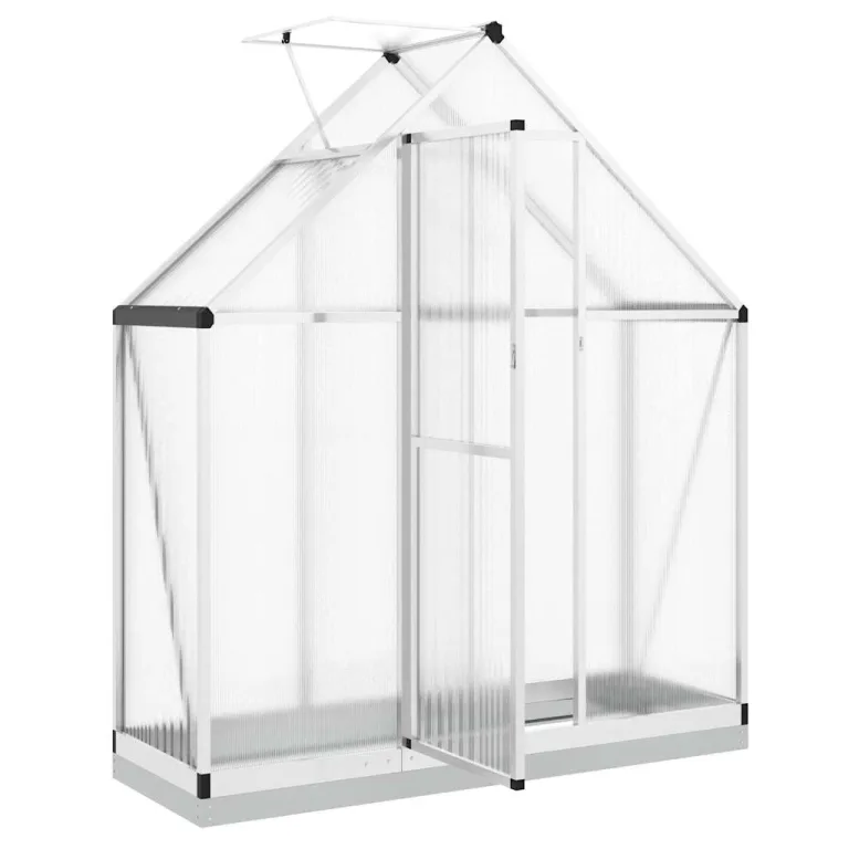 Gewächshaus mit Fundamentrahmen Silbern 169x58x202cm Aluminium Polycarbonat 4 mm, Treibhaus mit Lüftungsfenster und Flügeltür, Schutz für Anzucht überwinterung im Garten – Bild 5