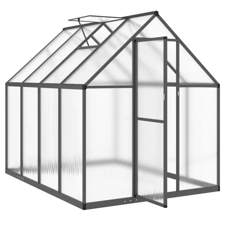 Gewächshaus 224 x 169 x 195 cm – stabiles Alu-Gewächshaus mit 6 cm Fundamentrahmen und einstellbarem Lüftungsfenster, anthrazit/transparent, für privaten Gartenbau – Bild 6