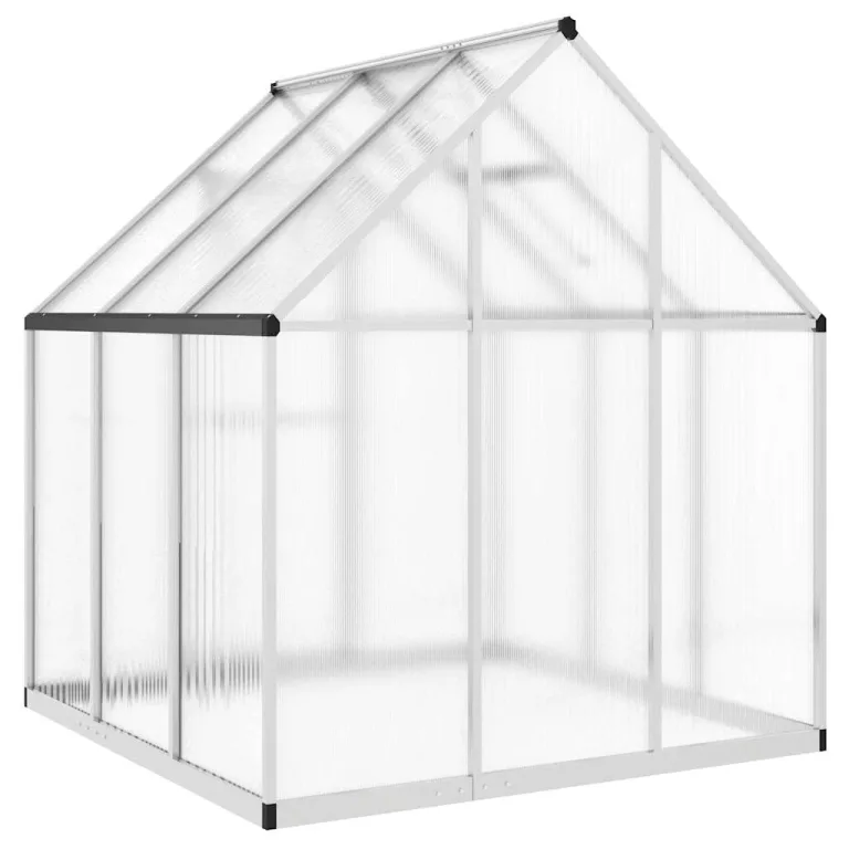Gewächshaus mit Fundamentrahmen, silbern, 169x169x195 cm, Aluminium und Polycarbonat, UV-beständig, 4 mm Platten, Lüftungsfenster, Regenrinnen, für Tomatenhaus und Frostschutz – Bild 4