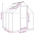 Gewächshaus mit Fundamentrahmen, silbern, 169x169x195 cm, Aluminium und Polycarbonat, UV-beständig, 4 mm Platten, Lüftungsfenster, Regenrinnen, für Tomatenhaus und Frostschutz - Thumbnail 9