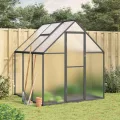 Gewächshaus mit Fundamentrahmen, silbern, 169x169x195 cm, Aluminium und Polycarbonat, UV-beständig, 4 mm Platten, Lüftungsfenster, Regenrinnen, für Tomatenhaus und Frostschutz - Thumbnail 10