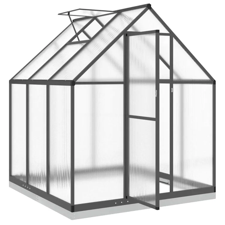 Gewächshaus mit Fundamentrahmen Anthrazit 169x169x202 cm Alu, Polycarbonat Platten 4 mm, mit Lüftungsfenster, Regenrinne und Flügeltür, für Gartenbau und Anzucht – Bild 5