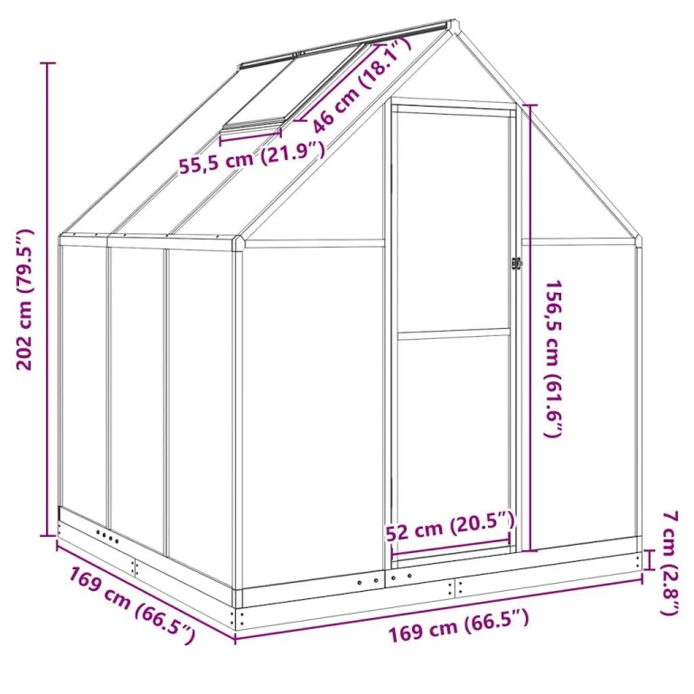Gewächshaus mit Fundamentrahmen, Aluminium und Polycarbonat, 169 x 169 x 202 cm, 2,86 m², UV-beständig, mit Lüftungsfenster, Regenrinnen, Frostschutz für Garten und Balkon – Bild 8