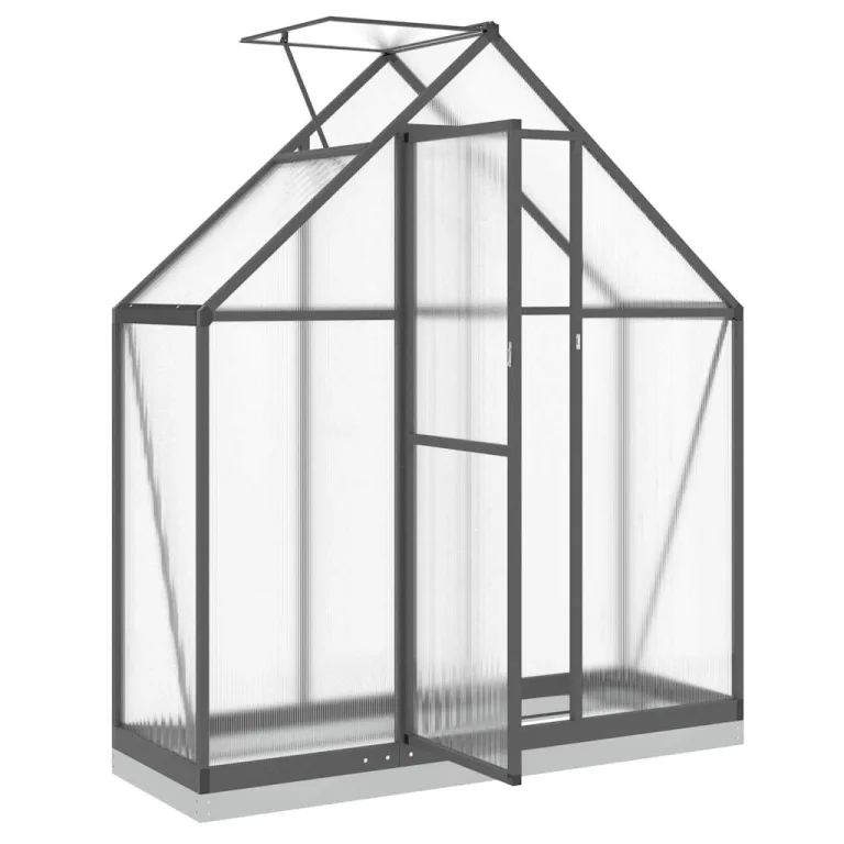 Gewächshaus mit Fundamentrahmen Anthrazit aus Aluminium und Polycarbonat, 169 x 58 x 202 cm, 0,98 m², 4 mm Platten, UV-beständig, Lüftungsfenster, Regenrinnen, Treibhaus für Garten – Bild 5