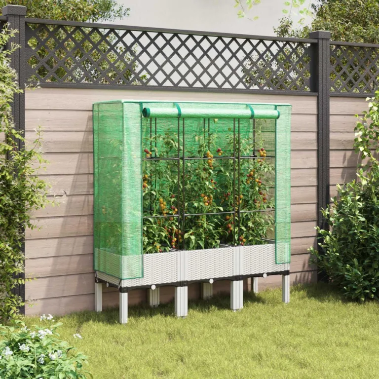 Hochbeet mit Gewächshaus-Aufsatz in Rattan-Optik, 120 x 40 x 140 cm, PP und Eisen, Frühbeet für Garten, Balkon, Terrasse, Indoor und Outdoor, für Kräuter Gemüse Blumen – Bild 2