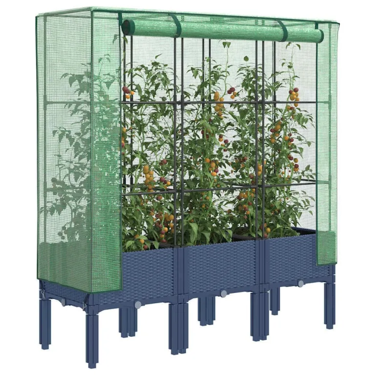 Hochbeet mit Gewächshaus-Aufsatz in Rattan-Optik, 120 x 40 x 140 cm, PP und Eisen, Frühbeet für Garten, Balkon, Terrasse, Indoor und Outdoor, für Kräuter Gemüse Blumen – Bild 9