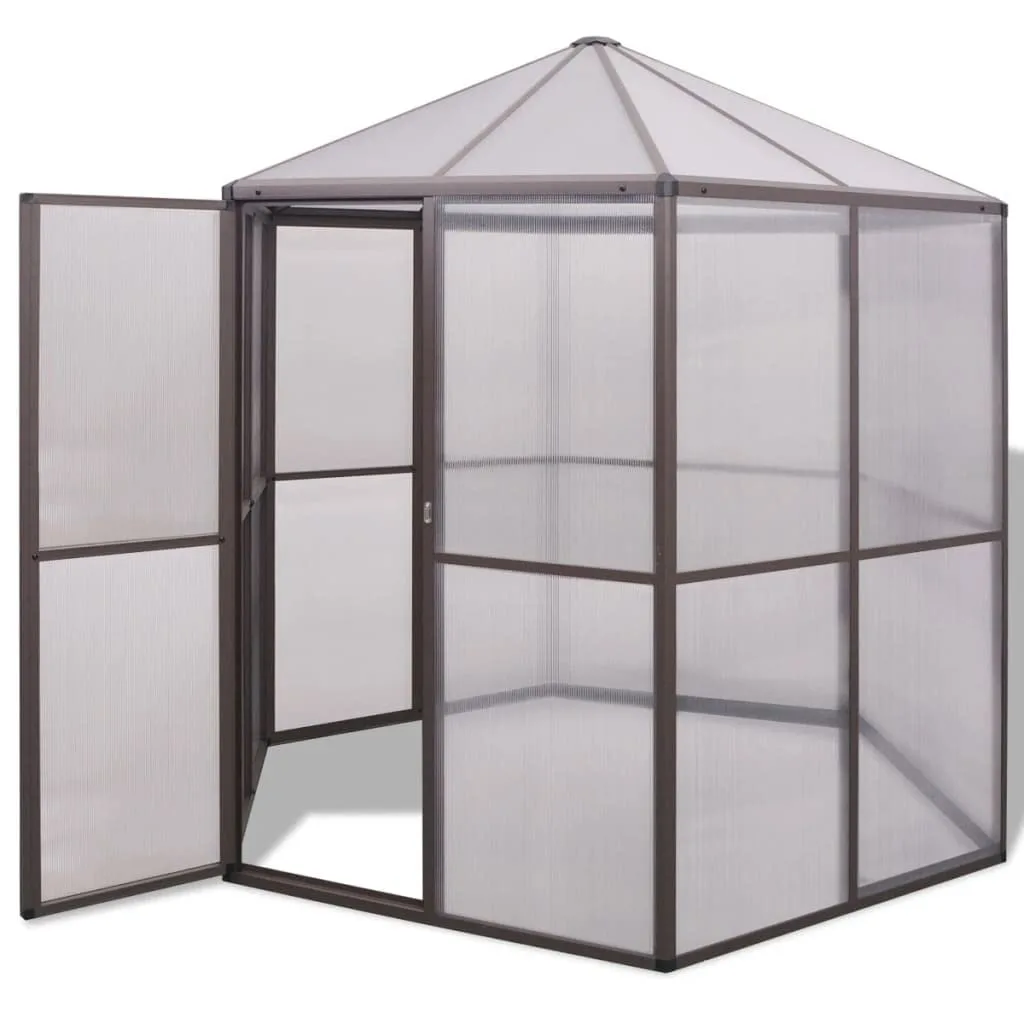Mangloder Gewächshaus Aluminium Braun 240 x 211 x 232 cm mit Polycarbonat Platten, UV-beständig, wärmeisolierend, für Tomatenhaus, Pflanzenhaus, Anzucht, Überwinterung und Garten